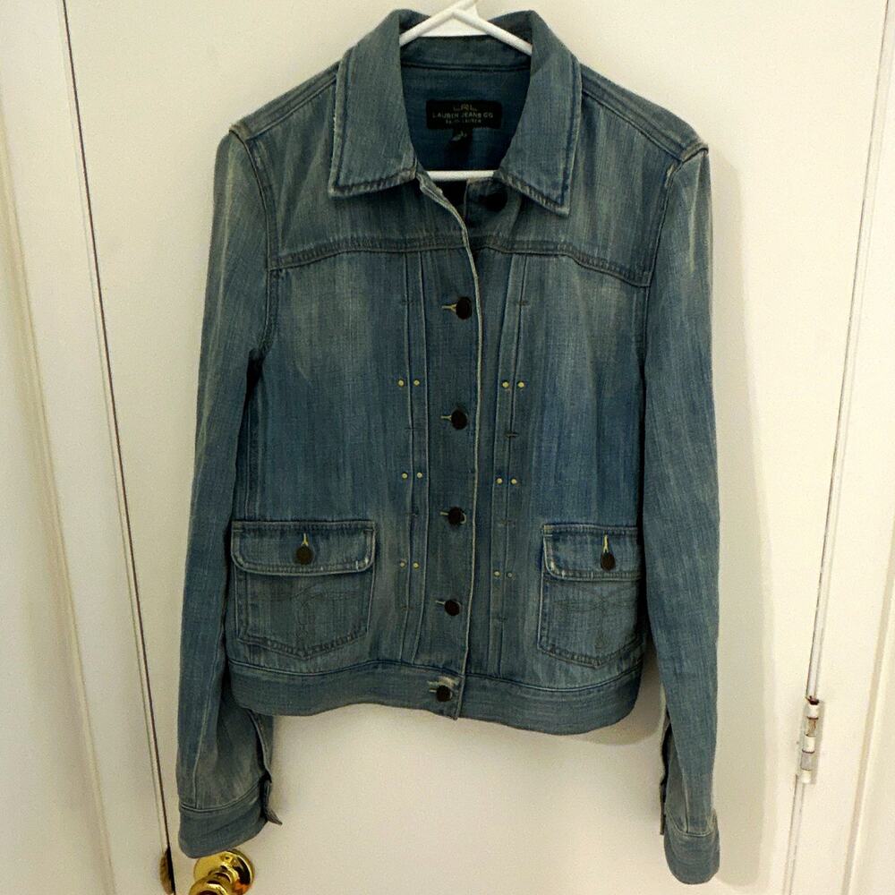 Lauren Jeans Co. Ralph Lauren Women’s Blue Denim Button Front Collared Jacket L